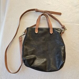 Antik Kraft Black Leather Crossbody Bag with Tan Straps
